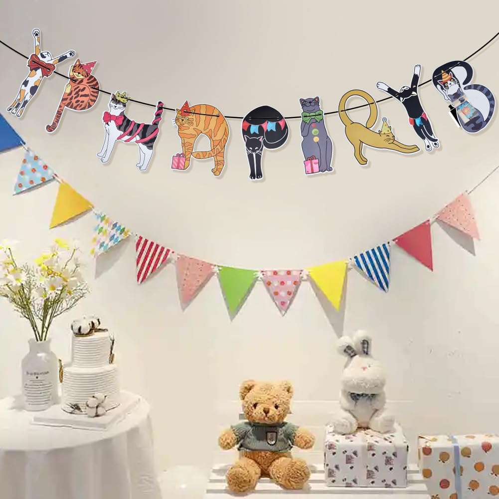 Cat Themed Banner - Colorful and fun party decorations for cat lovers (Funny Cat Happy Birthday) - Image 5