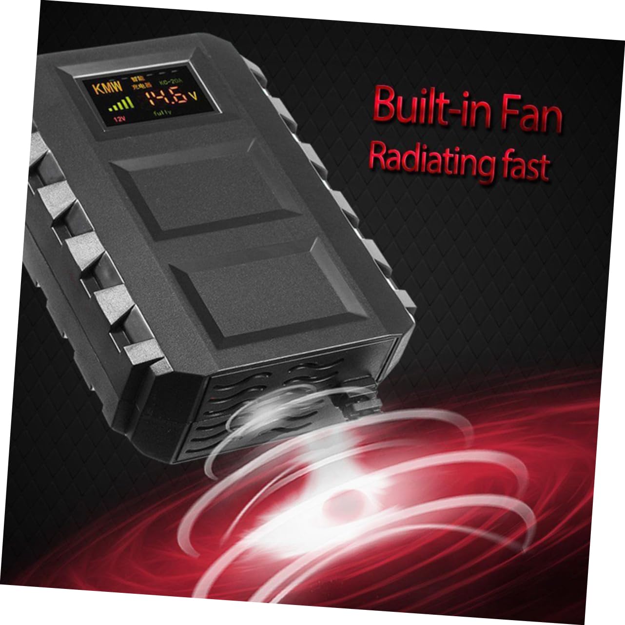 Chargeur de Batterie 12 V 20 A pour Moto, Batterie, Compact Noir