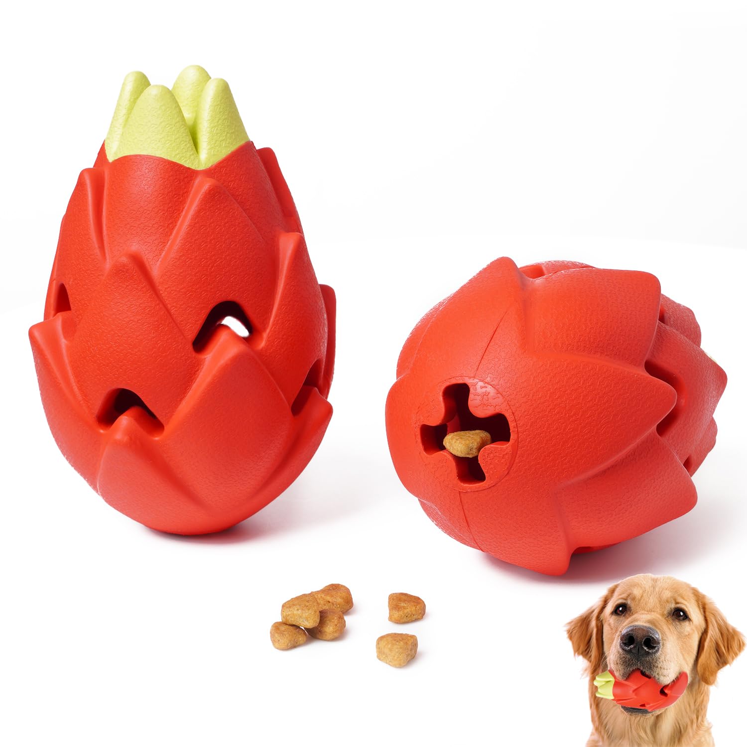 NAXING Squeaky Dog Chew Toy for Aggressive Chewers, Durable Rubber Dragon Fruit Chew Toy, Teeth Cleaning Toy for Large Medium Small Dogs, Pet Anxiety Relief