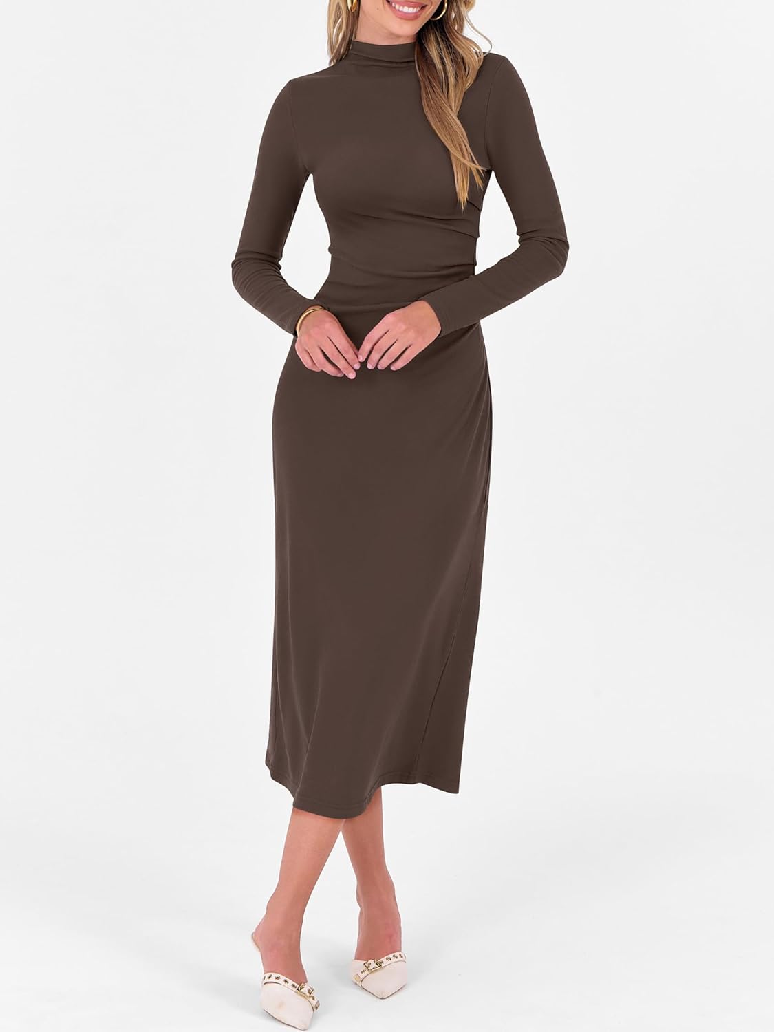 ANRABESS Women Long Sleeve Bodycon Dress Fall 2025 Mock Neck Formal Elegant Party Wedding Guest Cocktail Long Maxi Dresses - Image 2