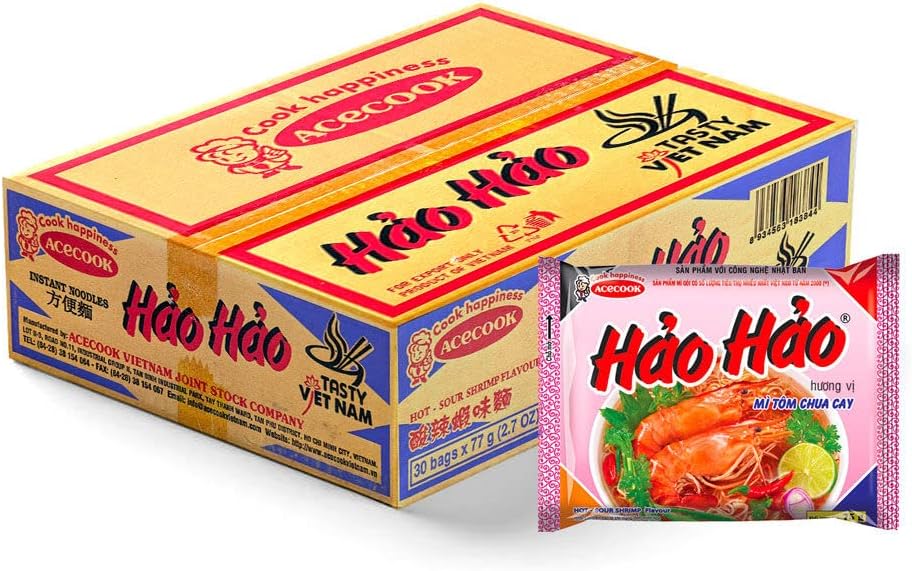 ACECOOK Hao Hao Vietnamese Hot & Sour Shrimp Instant Noodles 74g (Pack of 30)