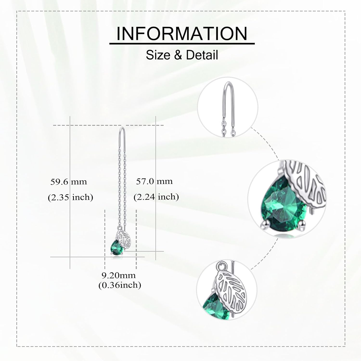 Leaf Threader Earrings Sterling Silver Leaf Chain Dangle Drop Earrings Threader Tassel Jewelry Gifts for Women - Image 4