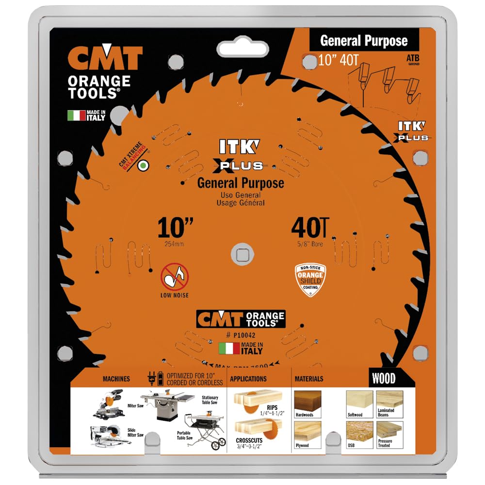 CMT ITK Plus P10042 Lama per sega multiuso, 10 x 42 denti, 10° ATB+cesoia con foro da 5/8"