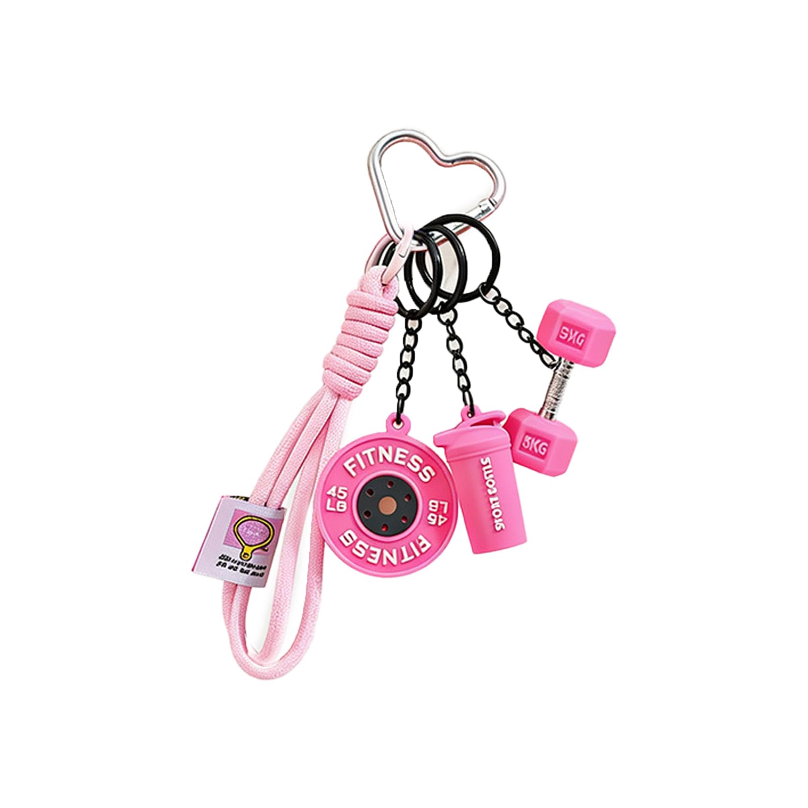 Pink Gym Keyring, Fitness Keychain Set, Workout Keyring with Dumbbell & Weights, Cute Gym Dumbbell Barbell Kettlebell Keychain, Motivational Gifts for Fitness Lovers, Bag Purse Charms Gift