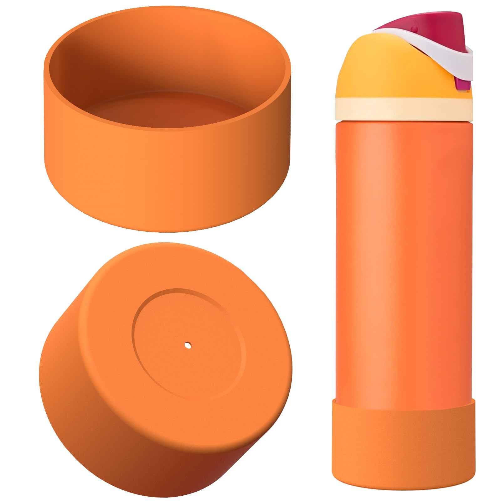 Linkidea 2 Pack Water Bottle Boot Compatible with Owala FreeSip/Twist/Potter 24oz Bottles, Silicone Anti-Slip Bottle Bottom Bumper Protector (Orange)