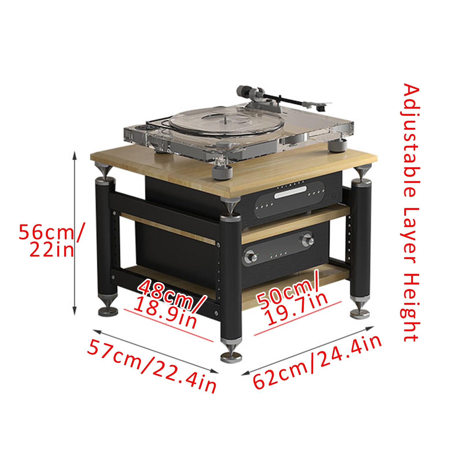Estante de Almacenamiento de Componentes Estéreo,Estante de Medios,con Estantes for Audio y Video,Estante de Audio,para Reproductores de DVD/Decodificadores de Cable/Consolas de Juegos.(Nero,62x57x56c