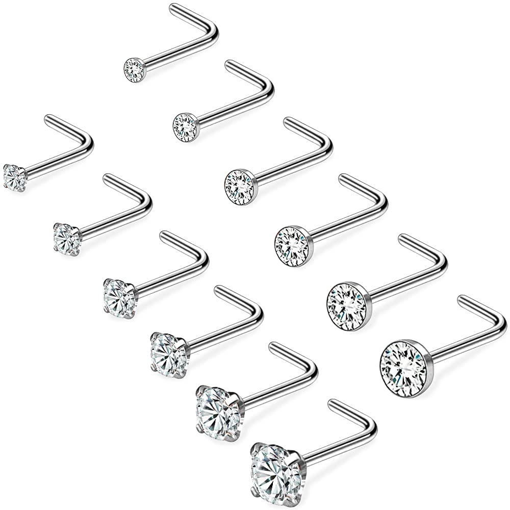 PunkTracker 20G 1.5mm 2mm 2.5mm 3mm 3.5mm 4mm Nose Rings, 4-12Pcs Clear Diamond CZ Nose Studs Nose Piercings Jewellery — view 4