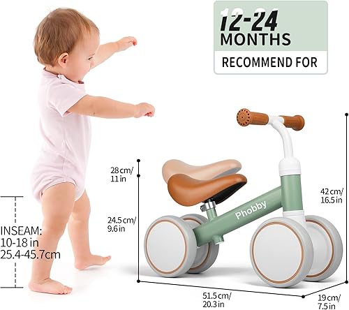 Miniatura 6 de Bicicleta de equilibrio para bebés de 1, 2, 3 años, bicicleta de 4 ruedas con asiento ajustable, regalo de juguete de primer cumpleaños para niños