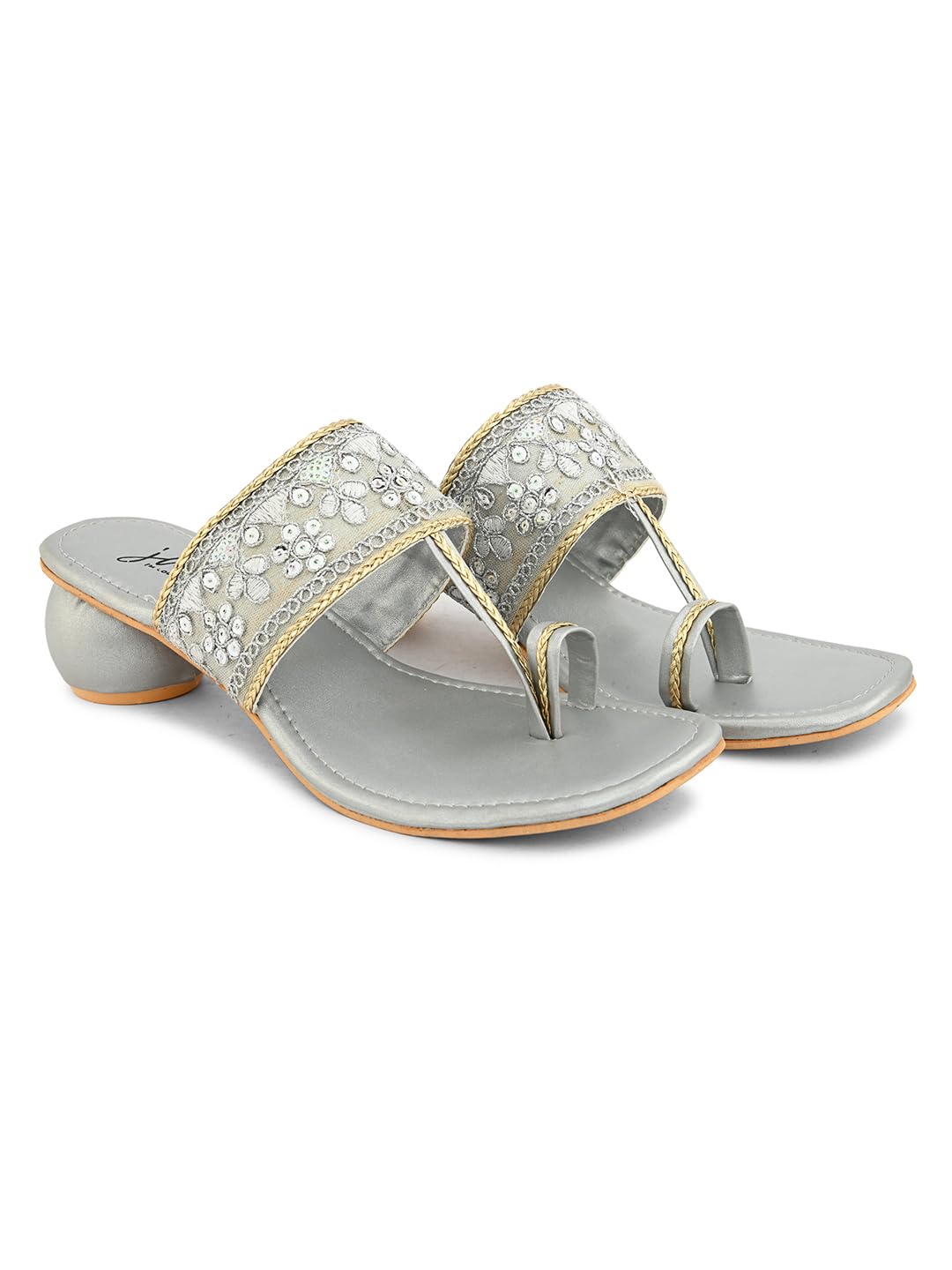 JM LOOKS Fancy Embroidered Ethnic Round Block Heels Sandal For Women & Girls | With Open Ring Toe | Heel Sandal | (Silver, 36) (B0D73F1PWX) Amazon Price History, Amazon Price Tracker