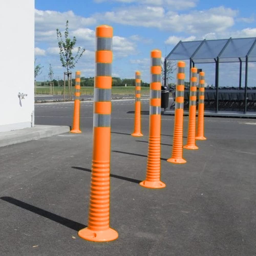 Poteau de signalisation pour la sécurité routière 100 x 8 cm | Guide flexible réfléchissant orange résistant aux chocs avec vis et ancrage à ressort incassable