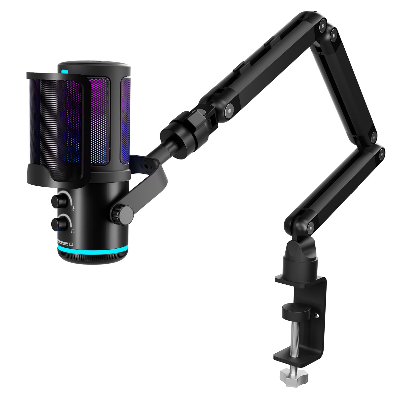 K KASONIC Mikrofon RGB do Gier z Wysięgnikiem, Mikrofon Pojemnościowy do Domowego Studia dla PC, Mikrofon USB 24bit 192kHz do Nagrywania Podcastów, Zestaw Mikrofonowy do Streamingu