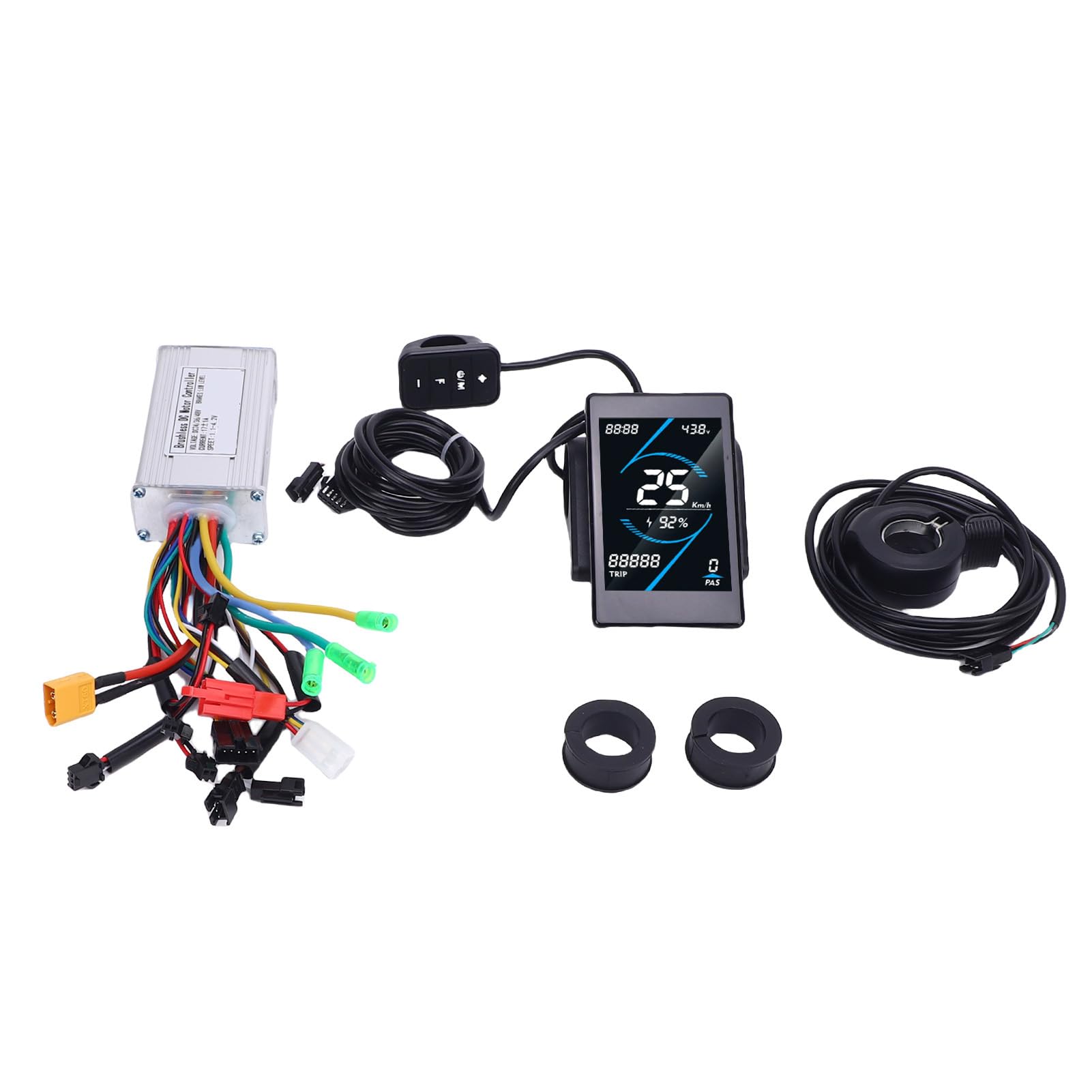 BuyWeek Kit de Contrôleur de Moteur sans Balais pour Vélo Électrique, 36V 48V 250W 350W 17A Contrôleur d'onde Sinusoidale Panneau d'Affichage LCD T5S et Accélérateur 130X, pour Scooter Électrique