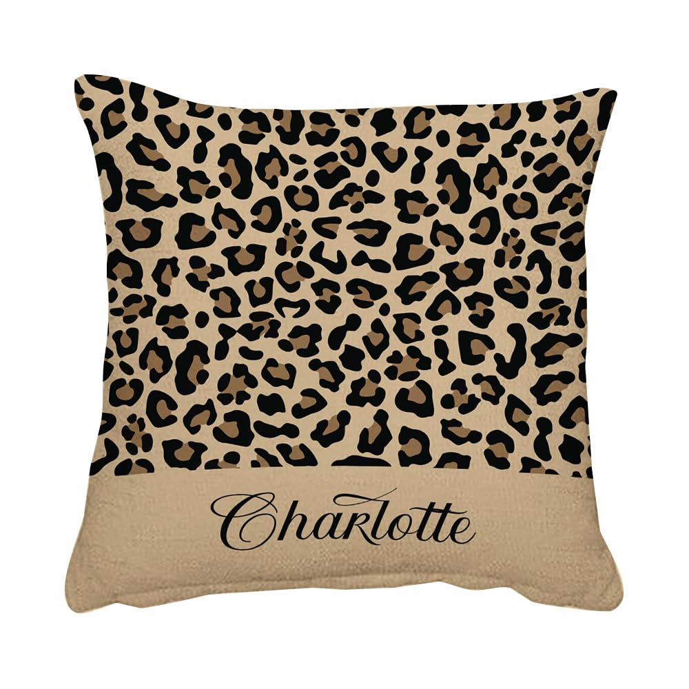 Getagift Personalised Cheetah print Cushion Custom Name, Leopard Print, Animal Print, Home Décor, Linen Throw Pillow/Cushion. (Linen Cushion Cover With Insert)