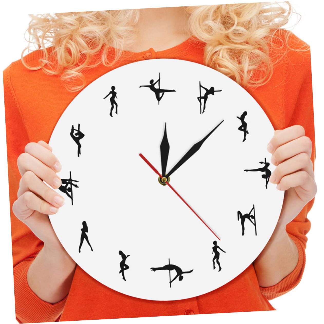 ULTECHNOVO Wanduhr mit Pole Dance Figur aus Acryl, Leise Zeiger, Weiß