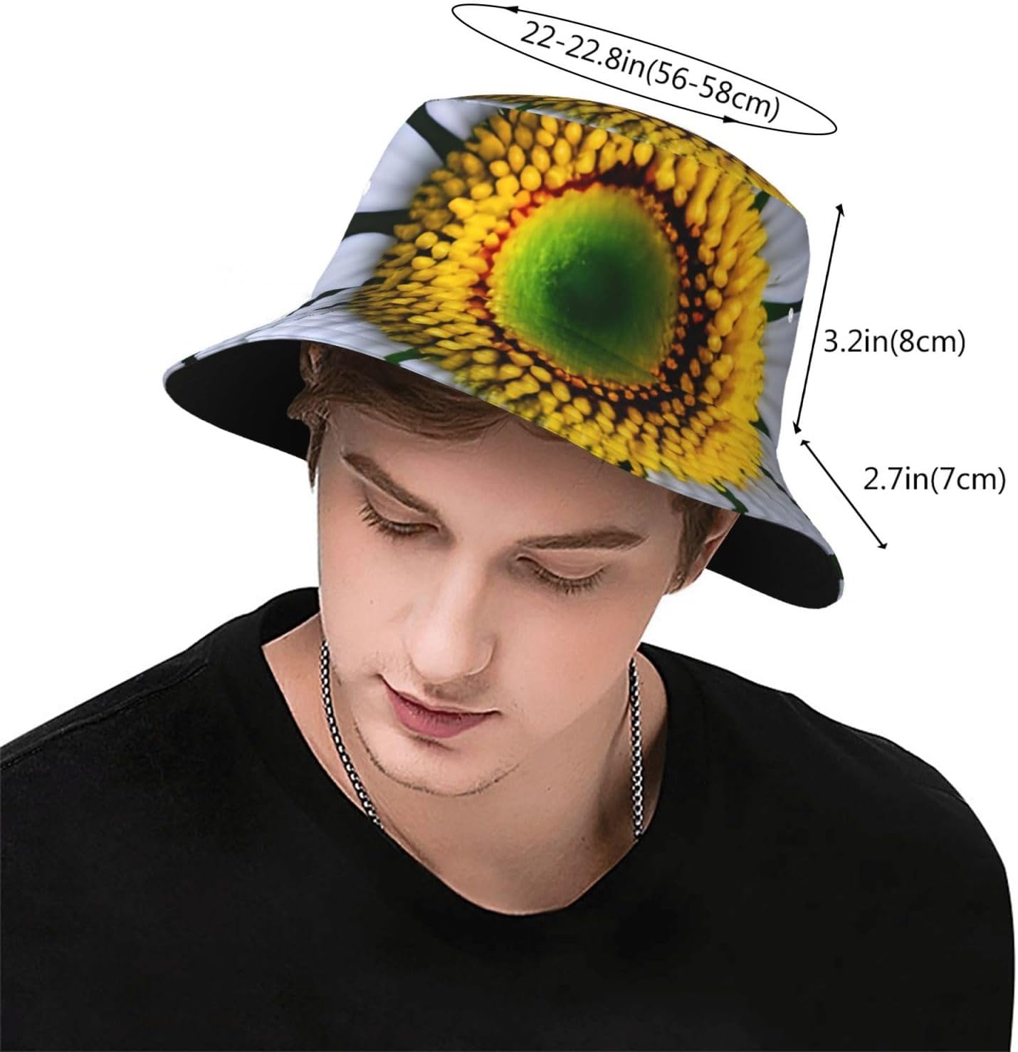 Daisy Flower Print Sun Hat Outdoor Fisherman Cap Summer Bucket Hat Beach for Men Women Black