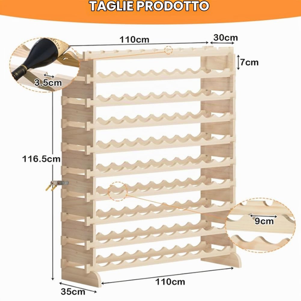 BAKAJI Cantinetta Portavino in Legno con 100 Scomparti Porta Bottiglie di Vino, Champagne, Portabottiglie da Terra, Cantina Angolo Bar per Salotto, Cucina, Bistrot, Ristorante 110 x 35 x 116.5 cm
