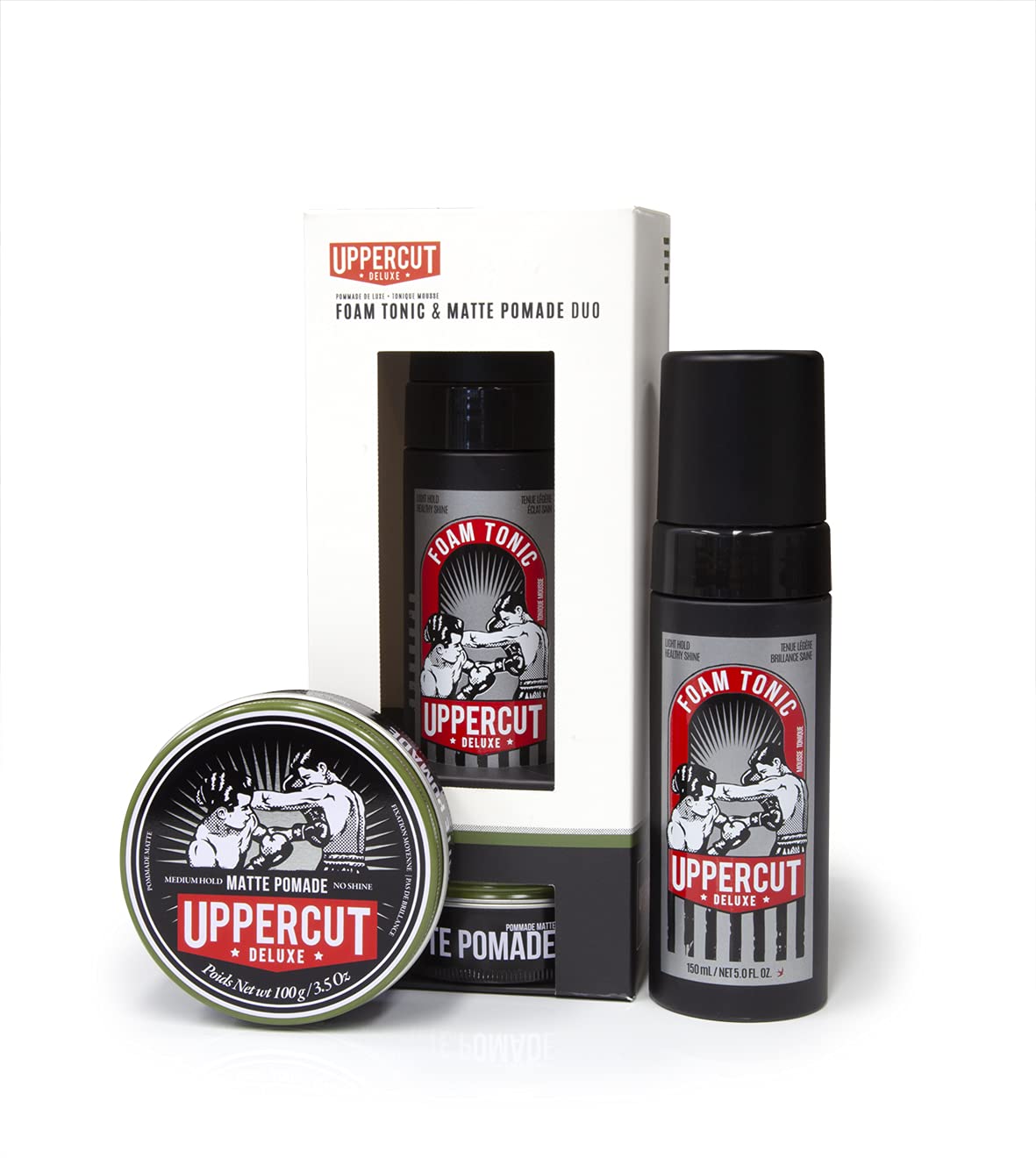 Uppercut Deluxe Matte Pomade Medium Hold Pomade with a Matte Finish 100g and Deluxe Foam Tonic150ml Duo, to Give a Light Hold and Healthy Shine, Crème Brulee scent