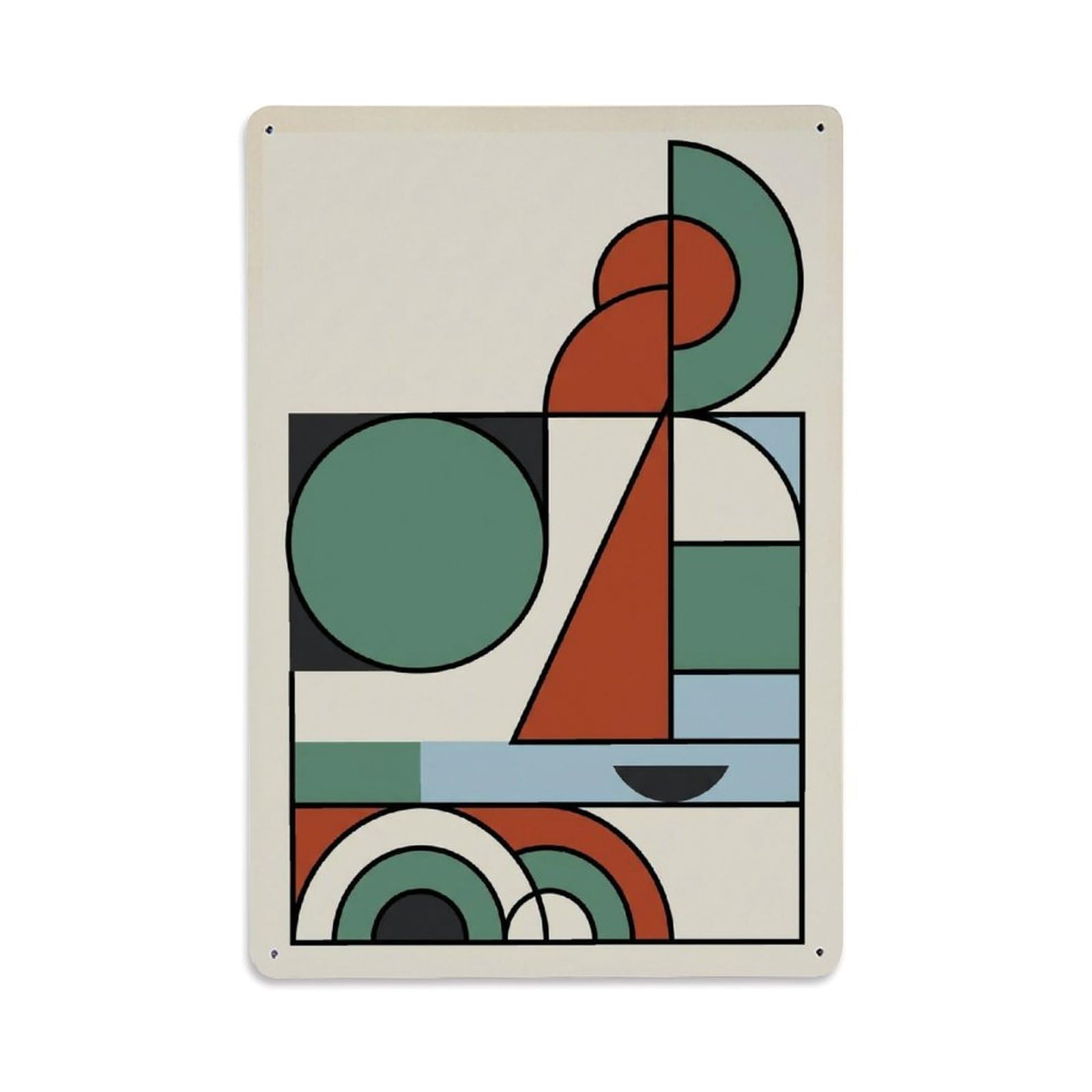 Seaside Sailboat Color Block Seascape Rounded Forms Metal Tin Sign Plaque Wall Decor for Cafe, Man Cave, Club Bar, Office, Home Garden Round Metal Poster 8x12Inch