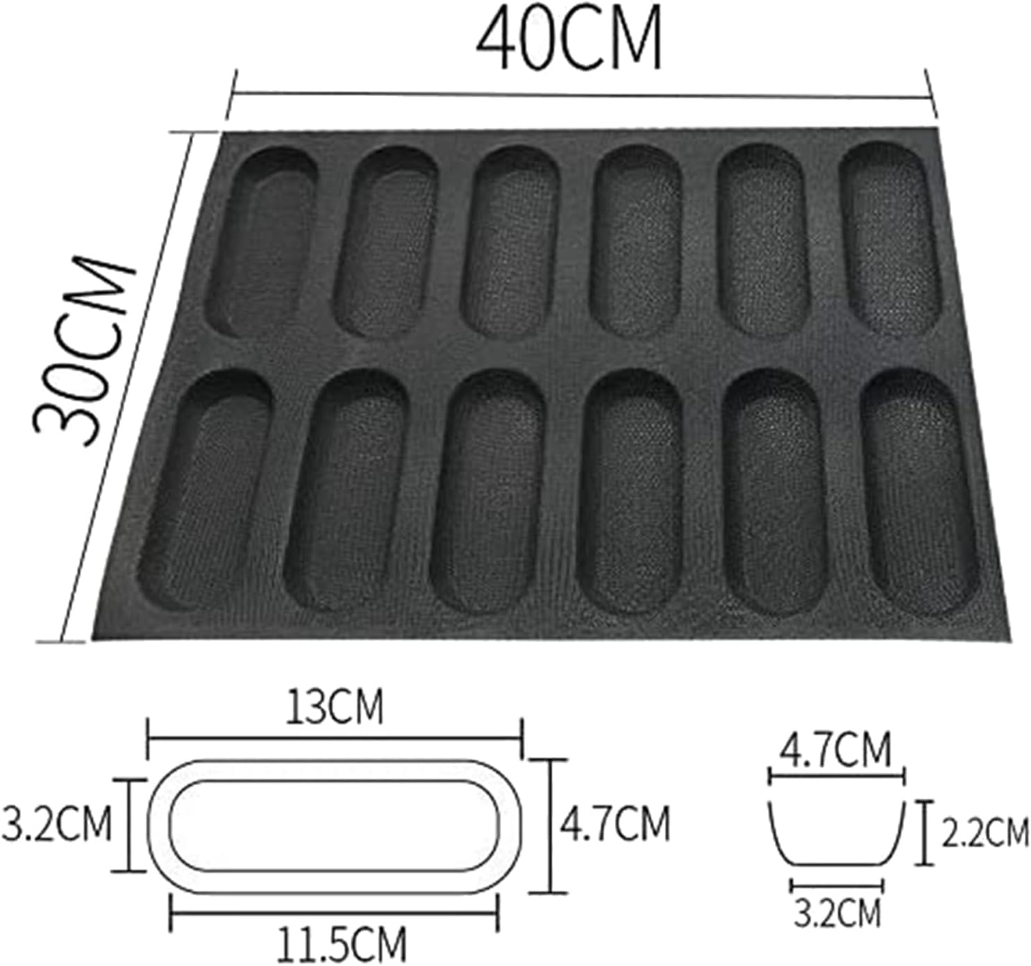 4X 12 Holes Pan-Non-Stick Perforated French Bread Pan Forms,Hot Dog Molds, Baking Liners Mat Bread Mould