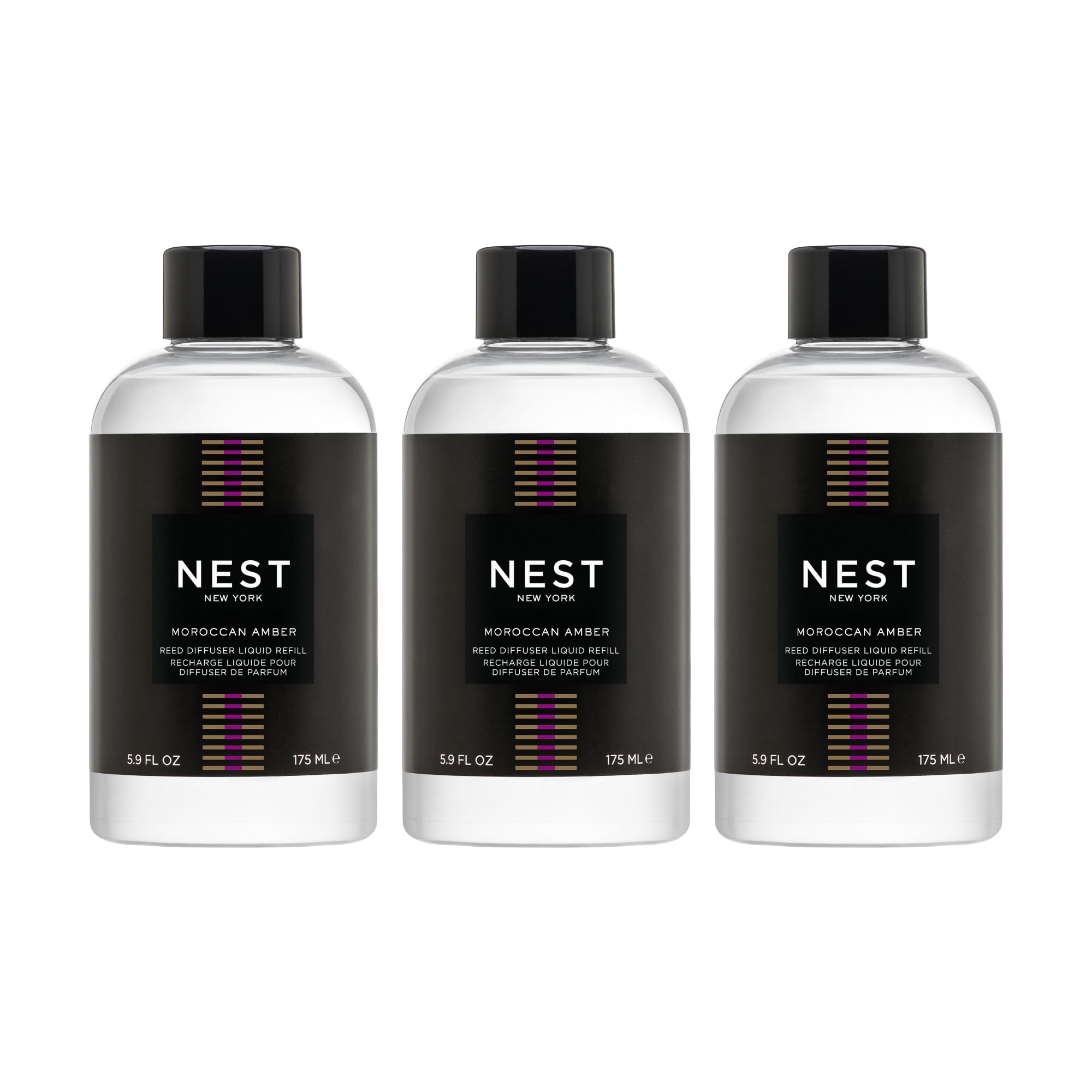 NEST New York Reed Diffuser Liquid Refill Bundle, Moroccan Amber - Includes Three 5.9 fl oz Refill Bottles