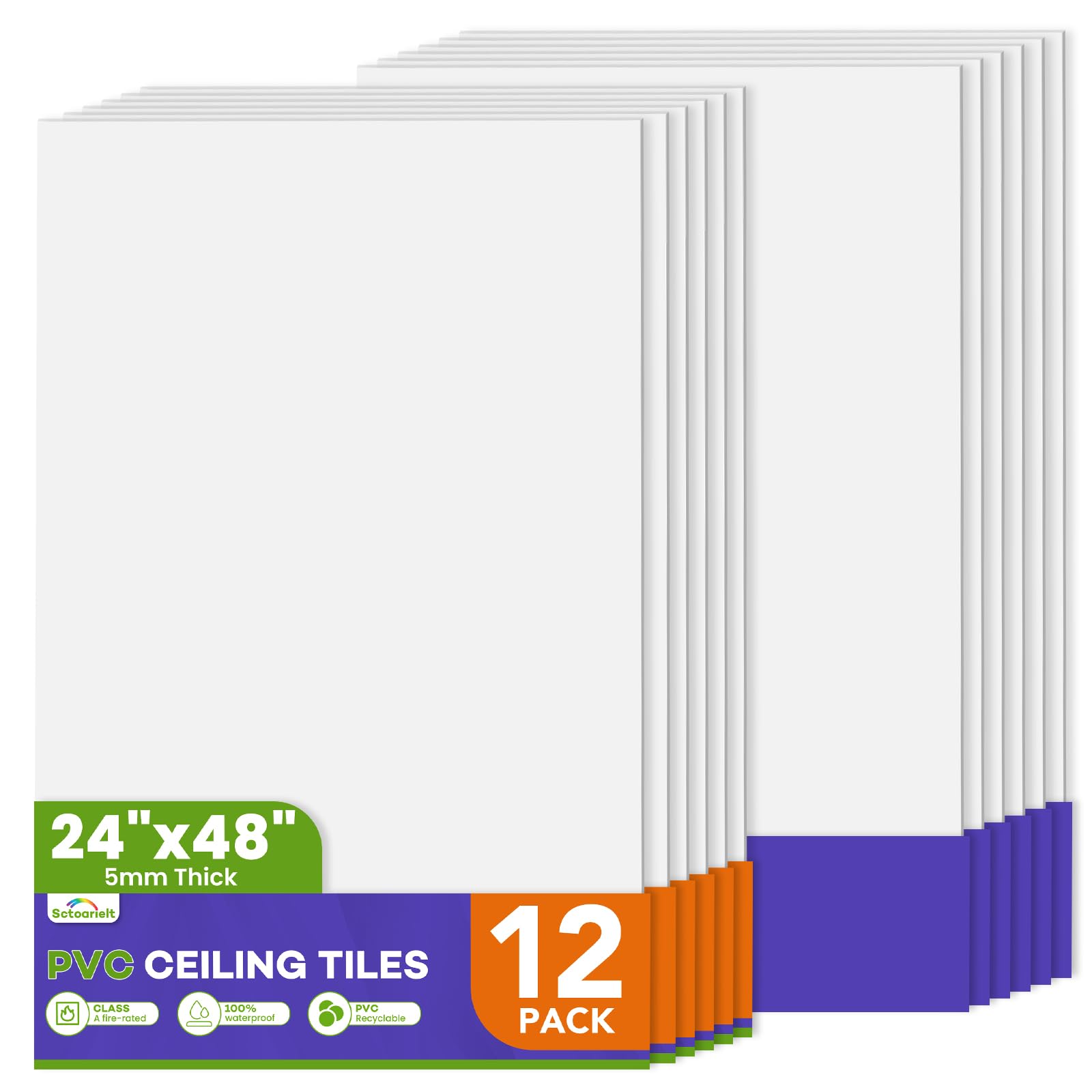 Photo 1 of 12 PCS 2 ft x 4 ft PVC Drop Ceiling Tiles, Waterproof Smooth Ceiling Panels