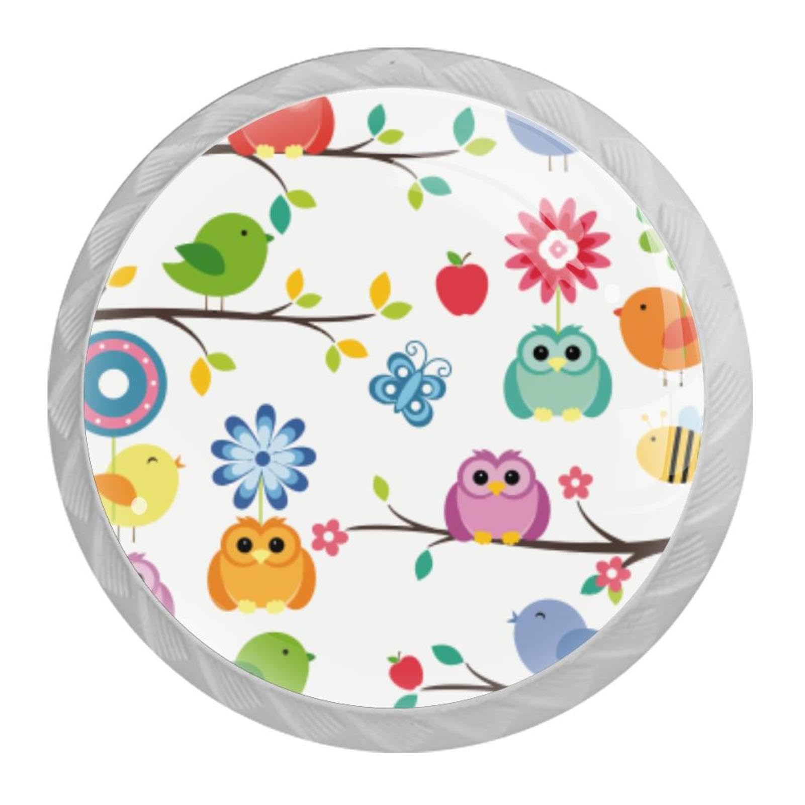 Tqmspg 4 Pieces Drawer Pulls Birds with Flowers Door Knobs Dresser Handles for Kitchen Wardrobe Cupboard Hardware Furniture