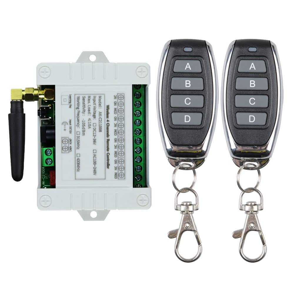 fushionsea DC 12V 24V 36V Wireless Remote Control Switch, 4 CH 433Mhz