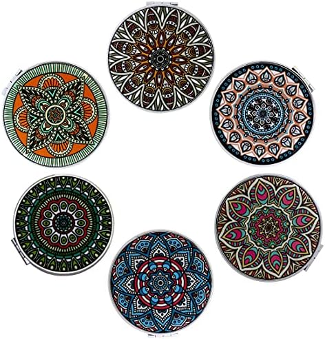 Beaufy Magnifying Compact Mirror Folding Portable,Round Small Handheld Travel Makeup Purse Mirror Pocket Mirror with 1x/2x Magnification Dual Sided - Gift for Women Girls Lady Men - 6 Pack