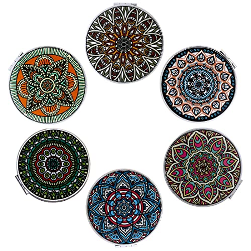 Beaufy Magnifying Compact Mirror Folding Portable,Round Small Handheld Travel Makeup Purse Mirror Pocket Mirror With 1X/2X Magnification Dual Sided - Gift For Women Girls Lady Men - 6 Pack #TOP25