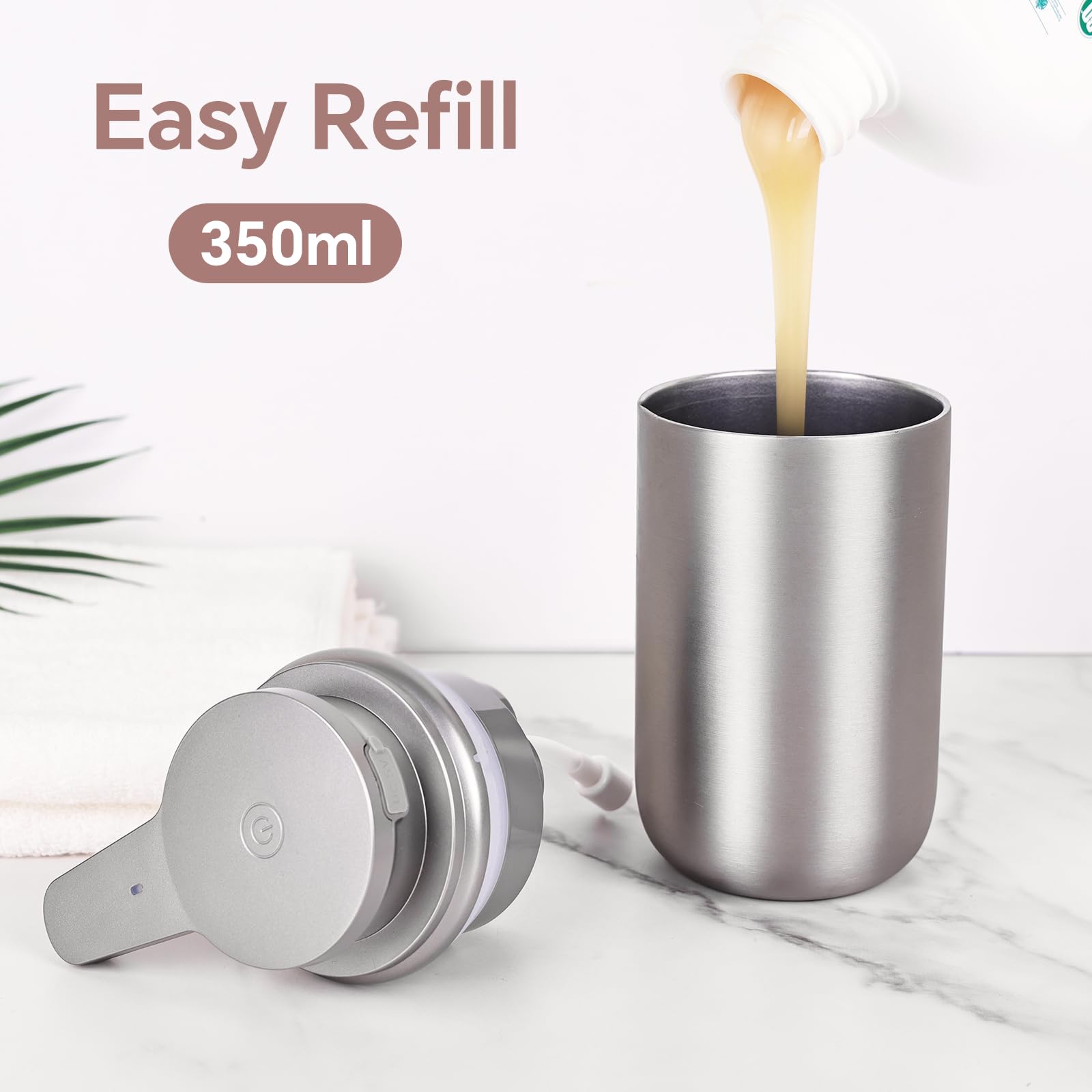 Automatischer Seifenspender, Edelstahl-Handseifenspender für Badezimmer, Küche, wiederaufladbar, berührungslos, Handseifenpumpe, 340 ml