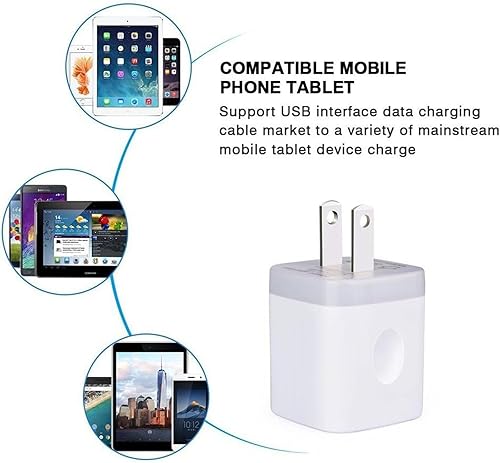 Miniatura 4 de FiveBox - Adaptador de cargador de pared USB, paquete de 5 unidades, 2.1 amperios, enchufe USB de pared de doble puerto, cargador de bloque de