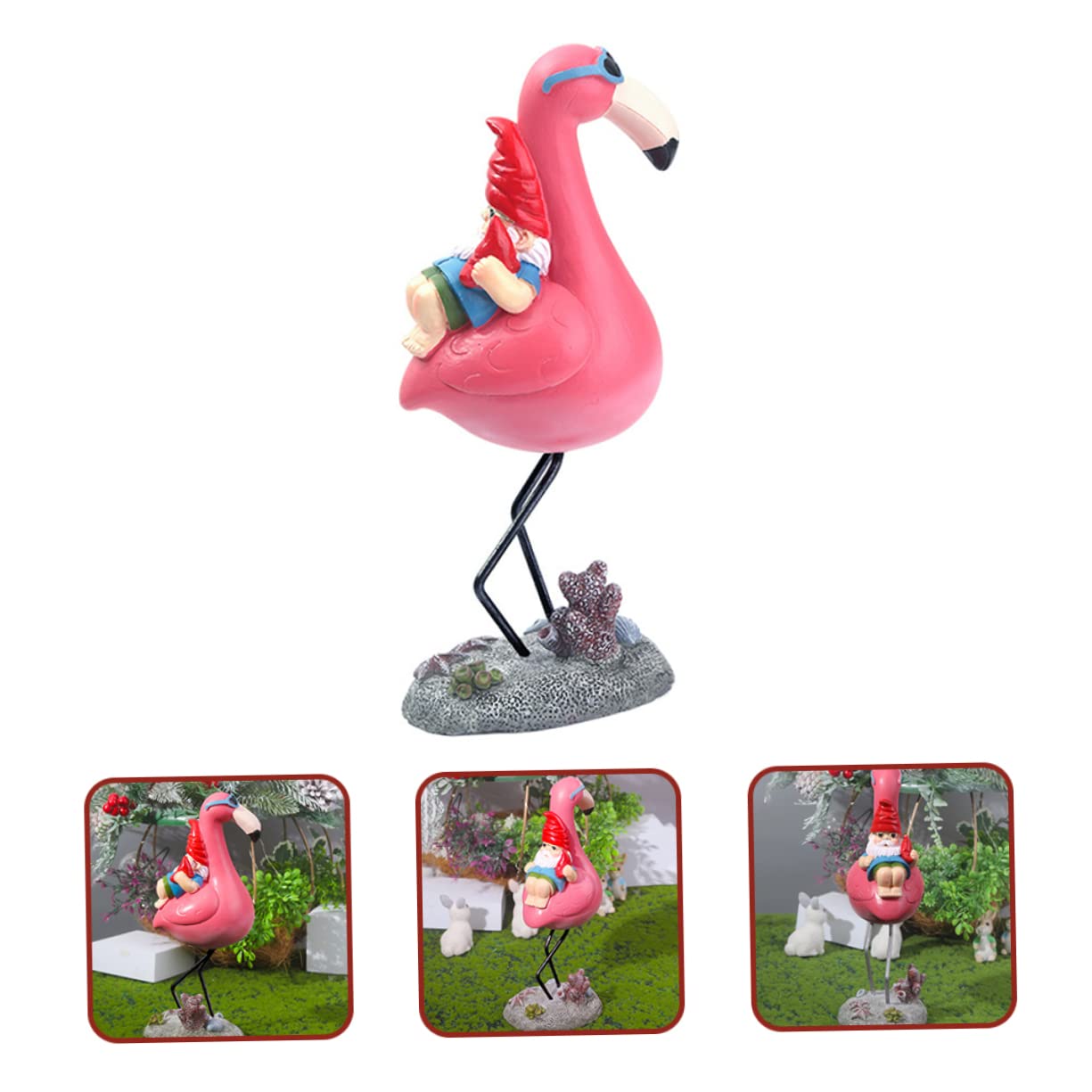 Milisten Statue de GNOME D'extérieur Allongé sur Flamant Rose en Résine