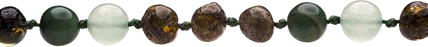 Genuine Amber Necklace From Baltic Sea Made With Polished Green African Jade Aventurine 45 cm (17.7 Inches) - Image 2