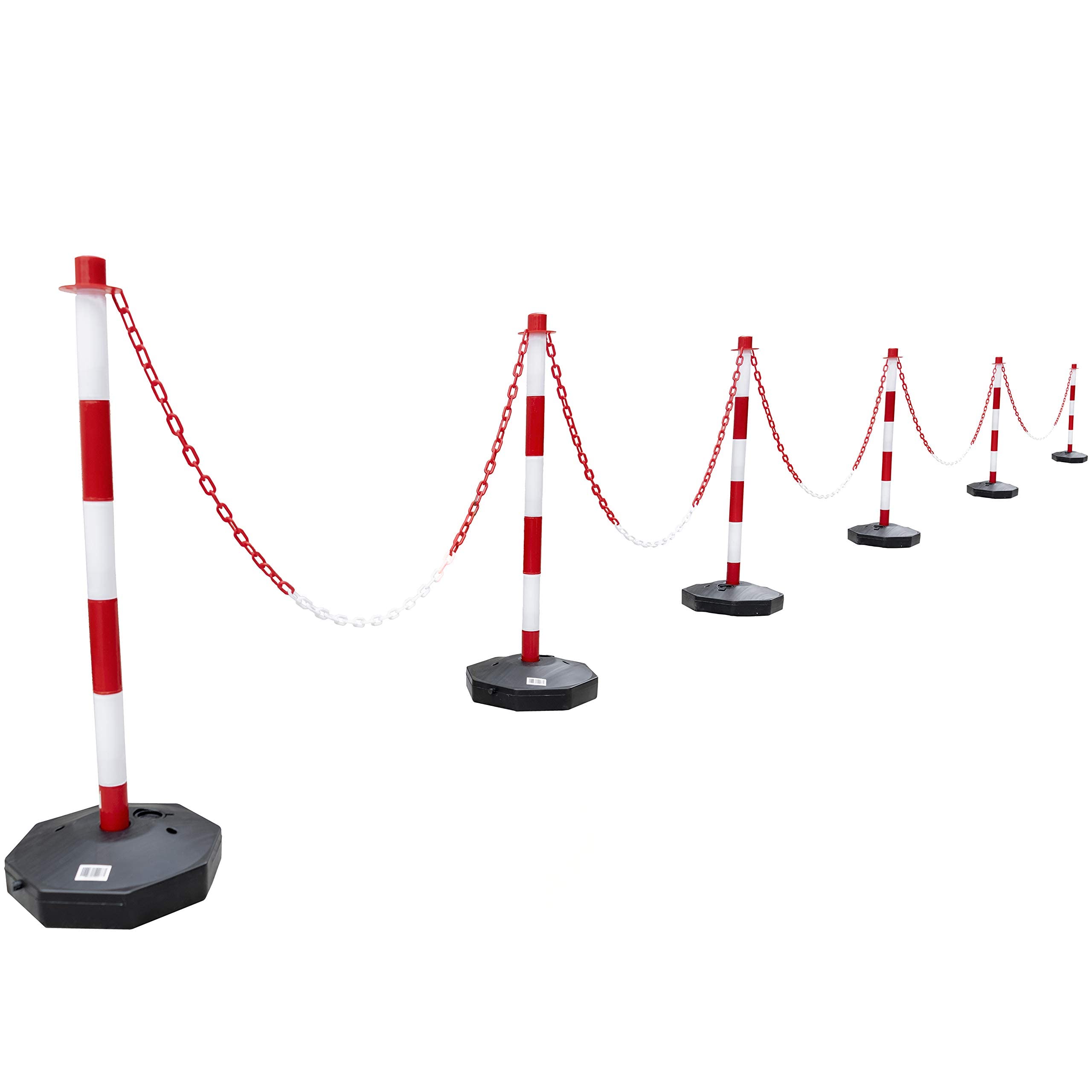 Lot de 6 poteaux de délimitation + chaîne en PVC de 12 m Blanc/rouge