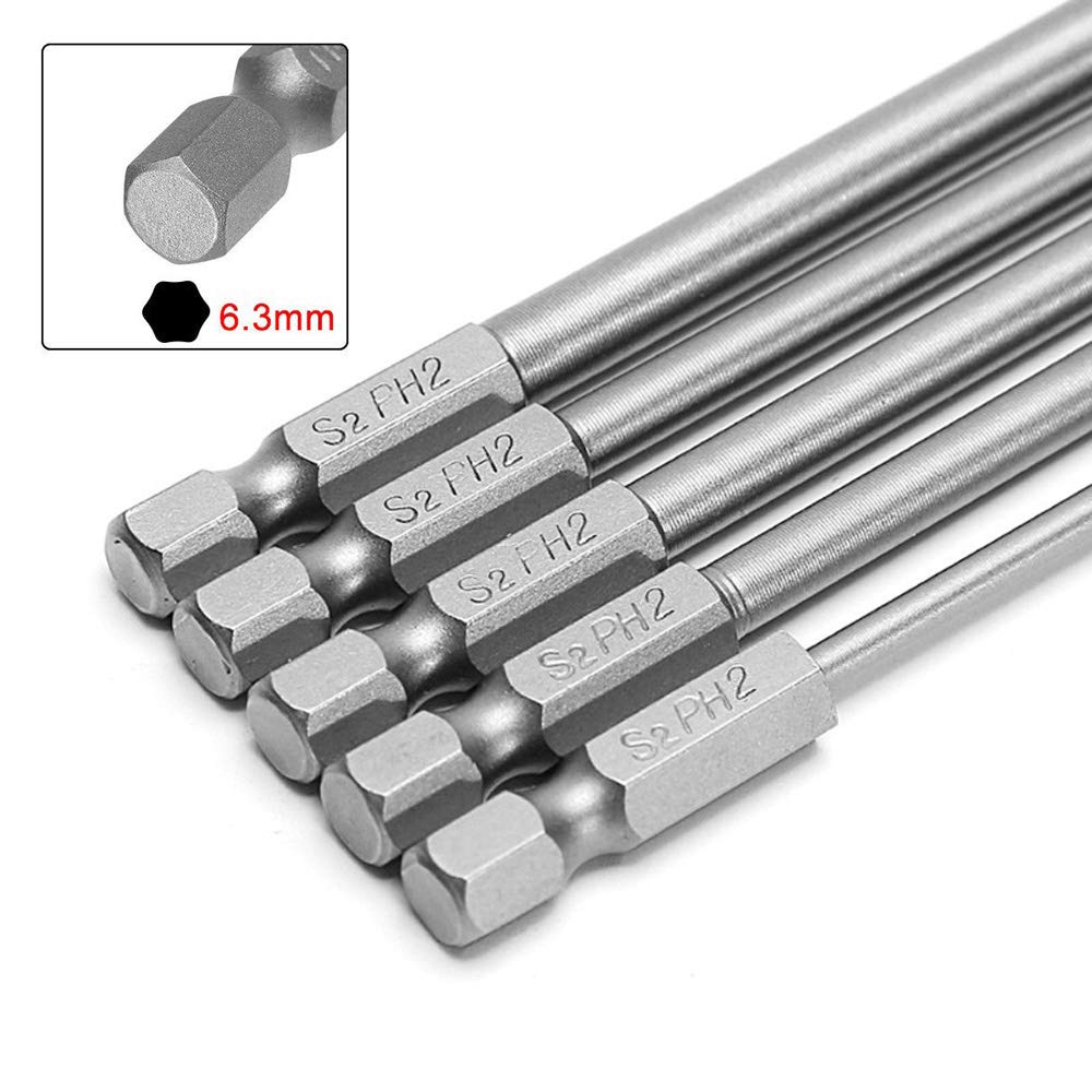6er Set Schraubendreher-Bits – Kreuzschlitz Phillips, Magnetisch, 6,35mm Sechskantschaft, 150mm