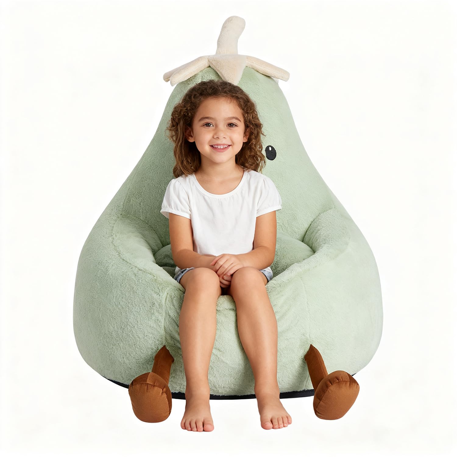 2FT Memory Foam Bean Bag Chair - Ultra Soft Faux Rabbit Fur Round Sofa with Handle & Machine Washable Cover, Comfy Lazy Chair for Kids Teens, Perfect