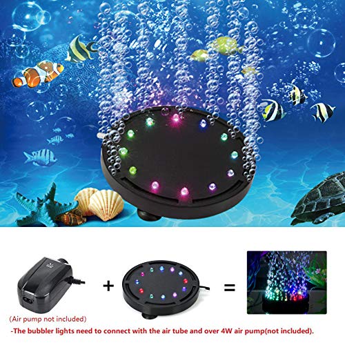 Ledgle 5 Inch 12Leds Aquarium Air Bubble Light, Multi-Colored Submersible Fish Tank Air Stone Disk Lamp Underwater Bubbler Light For Fish Tanks And Fish Ponds #TOP1