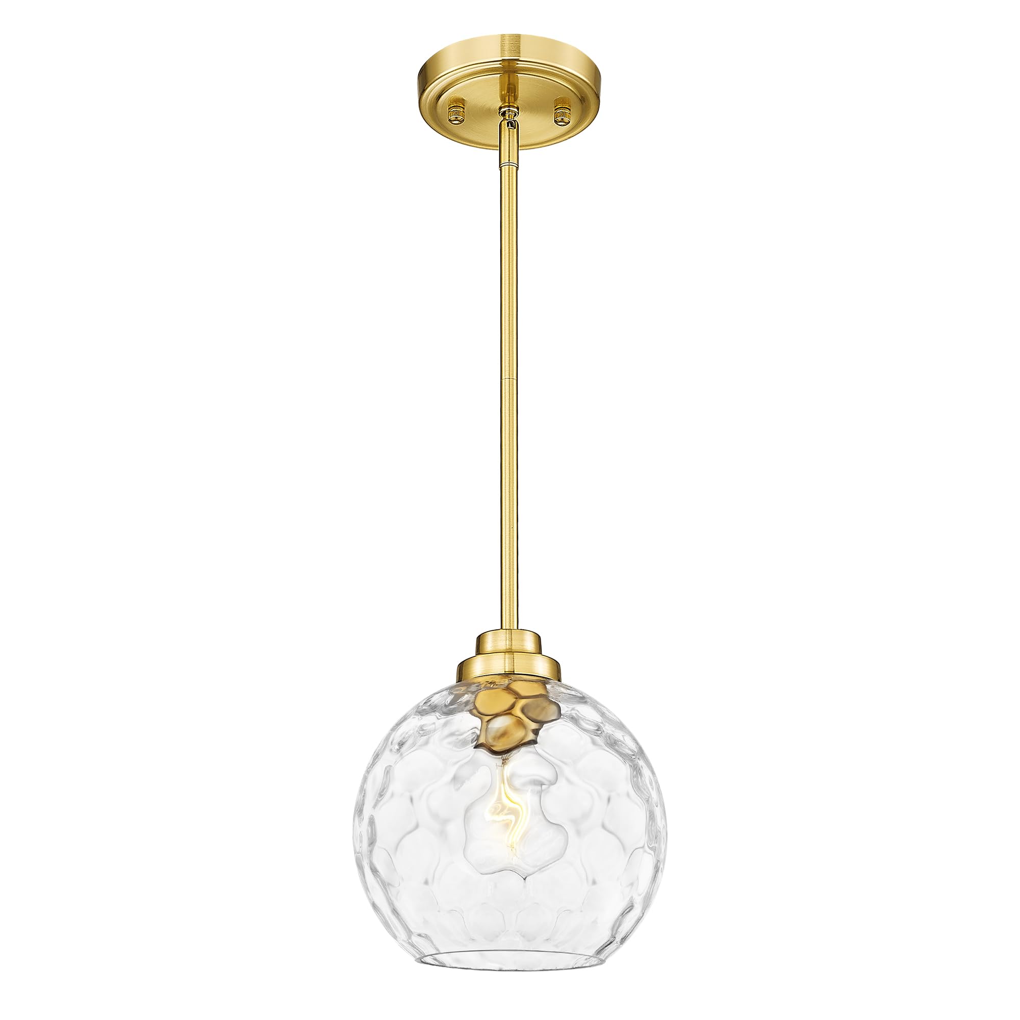 JAZAVA 8-Inch Modern Farmhouse Pendant Light with Hammered Glass and Polished Gold Finish