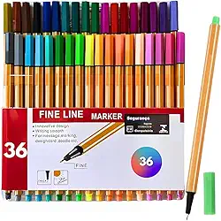 Kit 36 Canetas Canetinhas Fineliner Coloridas Ponta Fina 0.4mm para Desenho e Escrita com Tintas Vibrantes, Secagem Rápida, Ergonômicas, Bullet Journal Traço Preciso, Estojo Compacto Linha Premium
