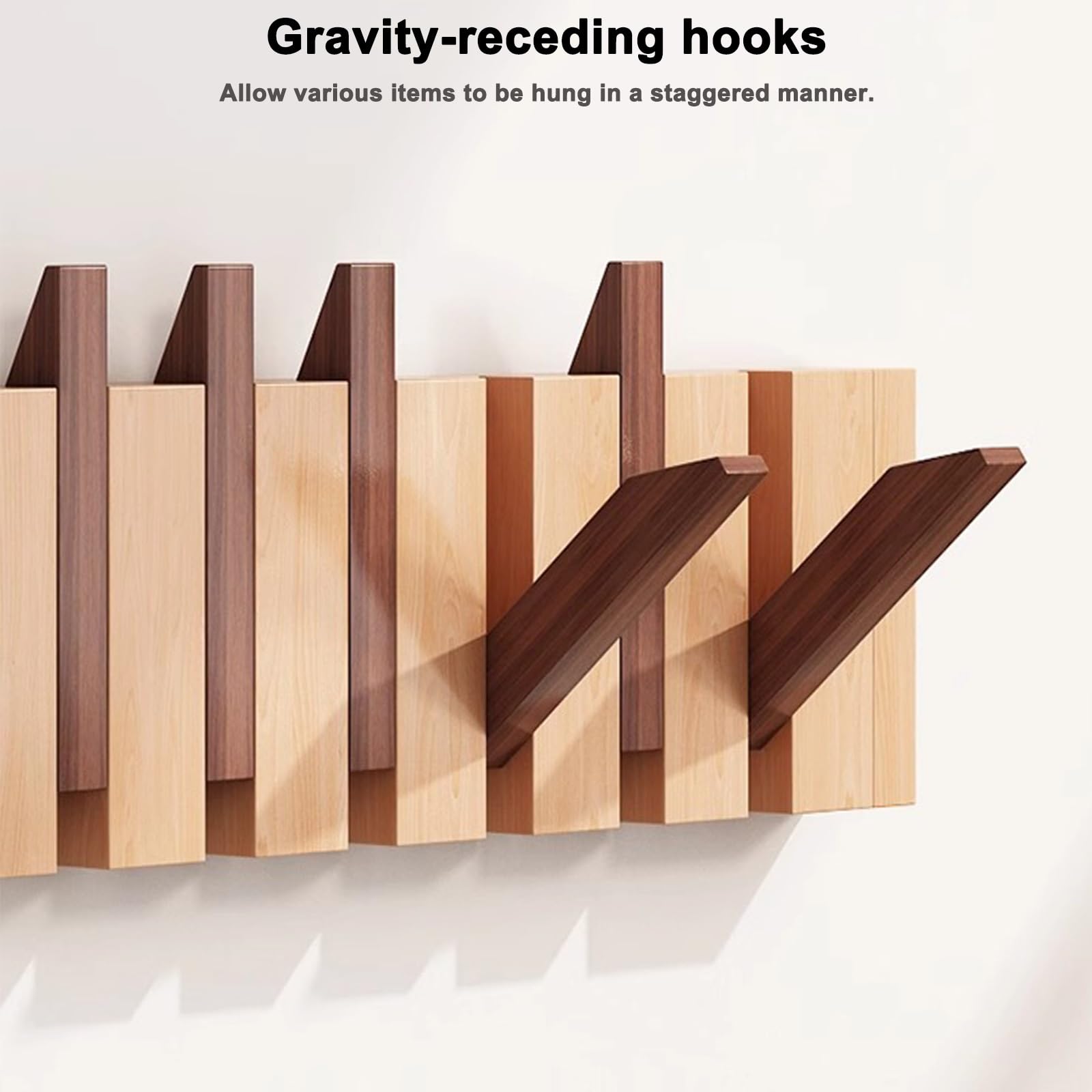 NEPHRA Perchero de Pared de Madera Plegable con Ganchos Abatibles Estilo Tecla de Piano, Perchero Pared de Haya, Organizador para Ropa, Llaves, Sombreros, Toallas, Bolsos(Raw wood,12 hooks)