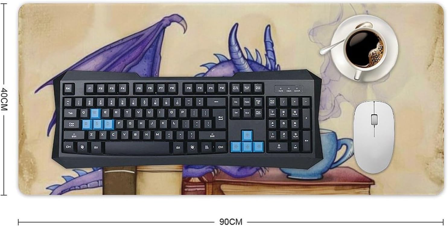 Gaming Mouse Pad Large Mouse Cute Funny Purple Dragon Fantasy Vintage Book Desk Mat Mousepad Extended Keyboard Computer Pad Office Desk Organizers and Accessories 40x90cm