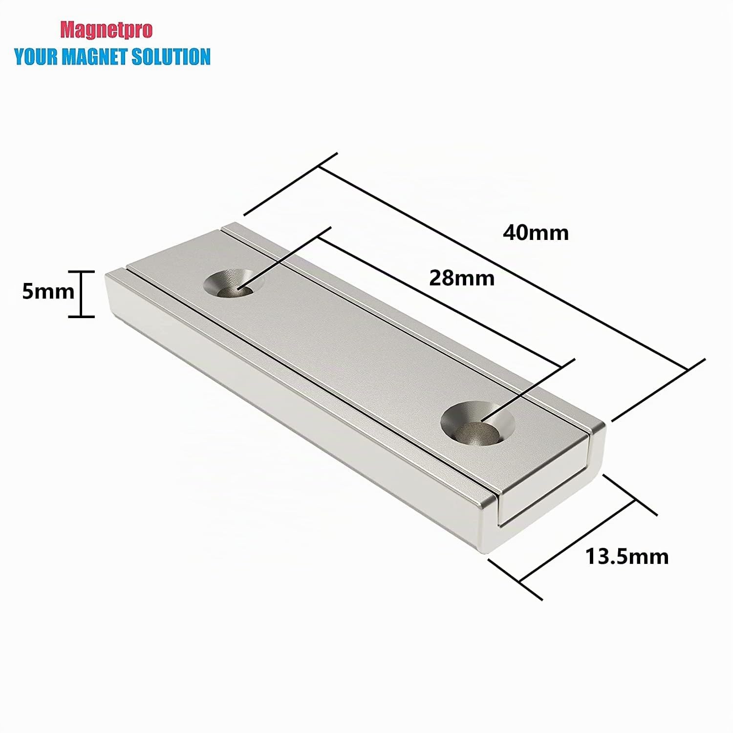 Magnetpro 8 pezzi Magneti rettangolari 20 kg forza 40 x 13,5 x 5 mm con foro svasato e capsula, magnete con base per uso domestico e industriale con viti