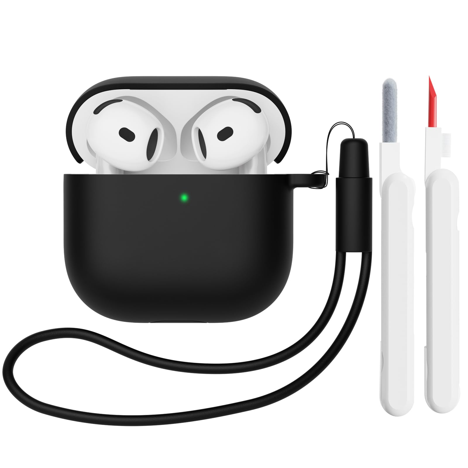 Mocarheri Funda de Silicona Compatible con AirPods 4.ª Generación con Kit de Limpiador, Fundas Protectora de Silicona para AirPods de 4 Generacion 2024, LED Visible Frontal, Negro - 2
