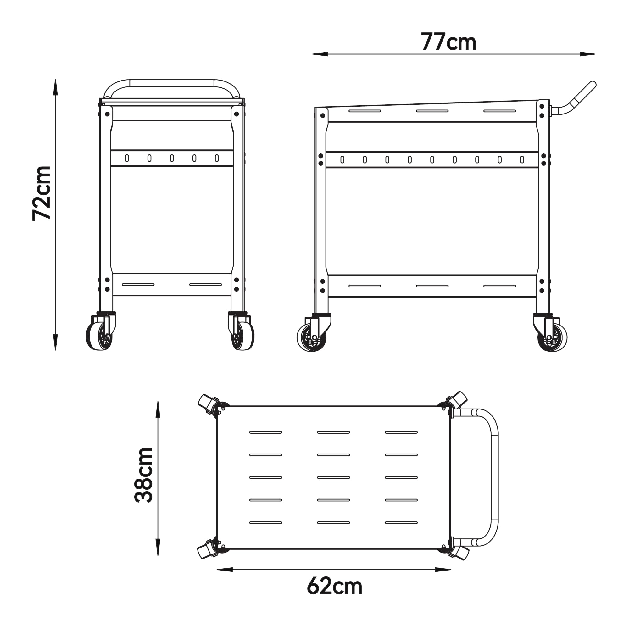 Casa.pro Carrello Portavivande da Giardino in Acciaio con 2 Ripiani 72x77x38 cm Champagne