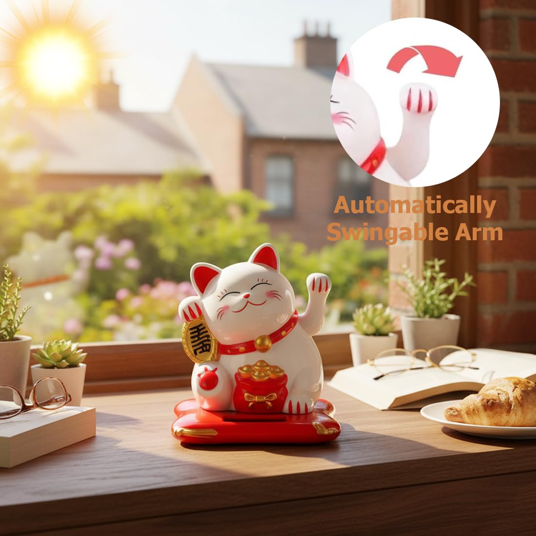 1 pezzo Gatto Cinese Portafortuna Maneki Neko Lucky Cat, Gatto di Benvenuto ad Energia Solare, Maneki Neko Originale, Oggetti per la Casa, Home Display Car Decor (Bianco)