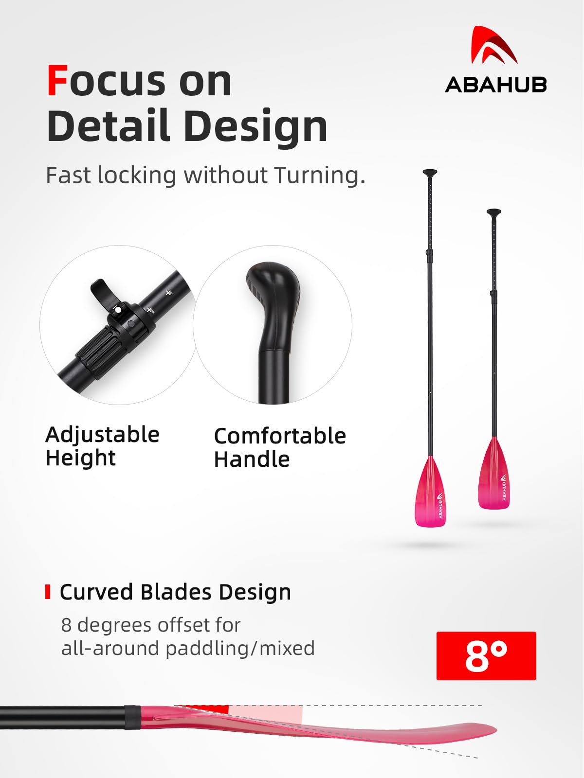 Abahub Pagaia SUP Alluminio Remi SUP Paddle Stand Up Paddle Telescopico 173-213 cm per Tavola da Surf Canoa SUP, Lama in Nylon di Plastica in Nero/Blu/Verde/Rosso/Arancione/Giallo