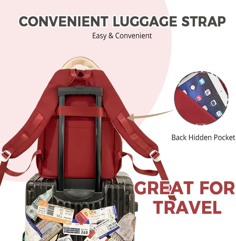 Cute Aesthetic Large Waterproof Backpack for Women Y2K Casual Laptop Backpacks Preppy College Anti-Theft Daypack (Purple) - Image 5