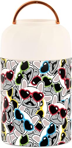 Miniatura 2 de French Bulldog - Tarro de comida con cuchara de acero inoxidable aislado al vacío, termo de 17 onzas para adultos