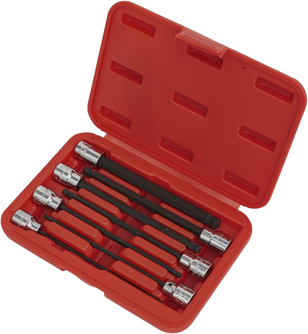 Sealey AK62257 7 Piece 3/8-inch Sq Drive 150 mm Ball-End Hex Socket Bit Set - Metric, Silver