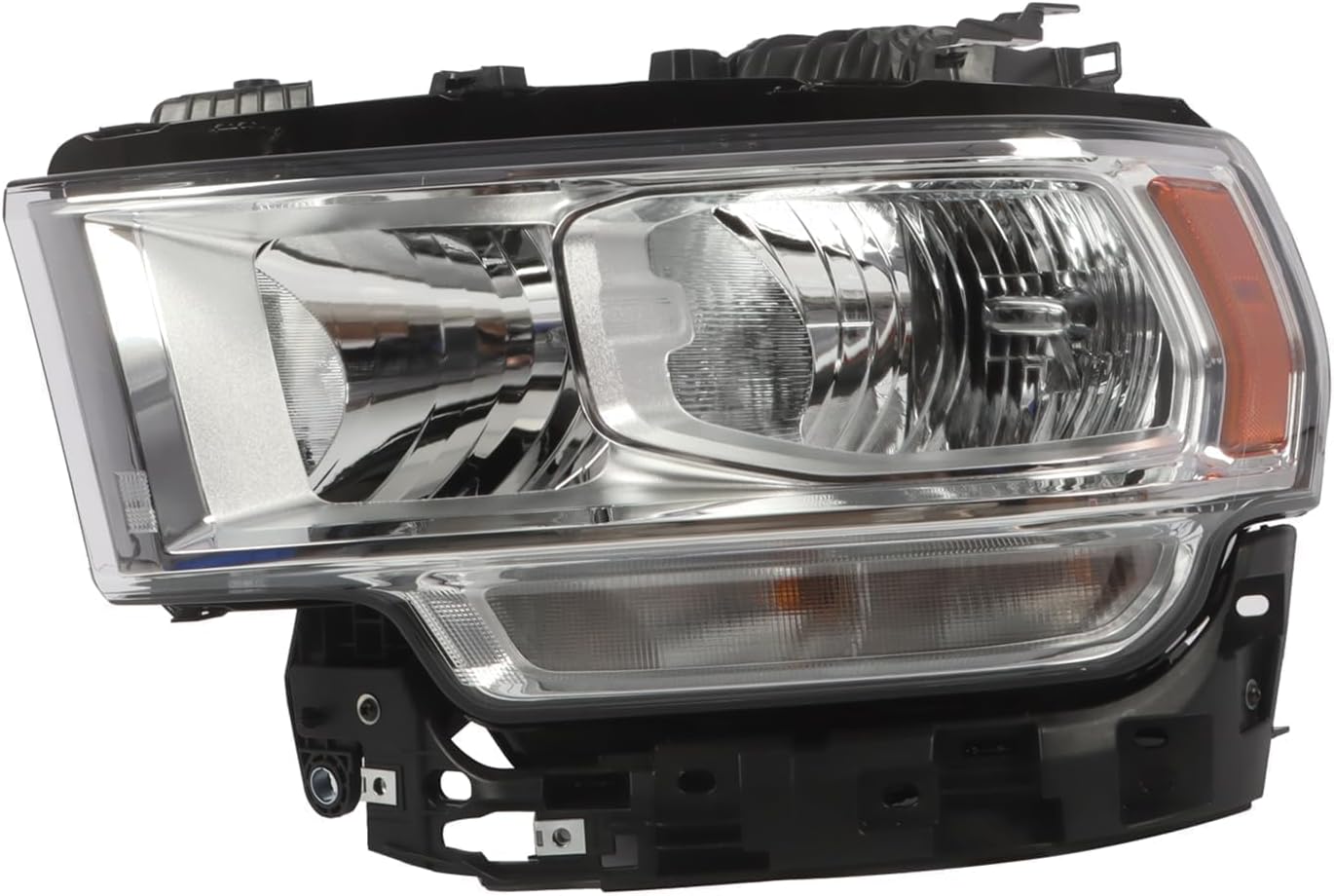 Halogen Headlight Assembly Compatible with Ram 2500 3500 2019 2020 2021 2022 2023 2024 w/Bulb Driver Left Side Headlamp Chrome Repalce CH2502334 68360177AE 68360177AD